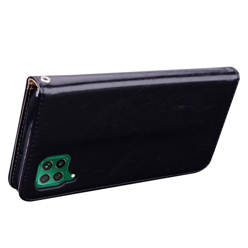 Flip Cover Huawei P40 Lite Mørkeblå Vintage Lædereffekt Med Rem