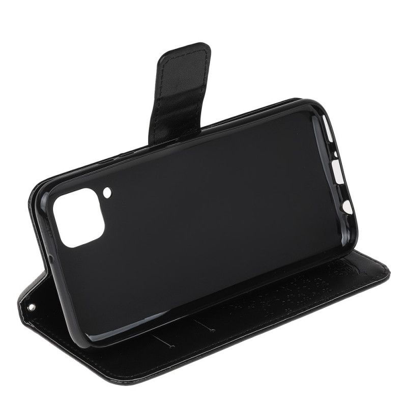 Flip Cover Huawei P40 Lite Sort Træ Og Ugler Med Rem