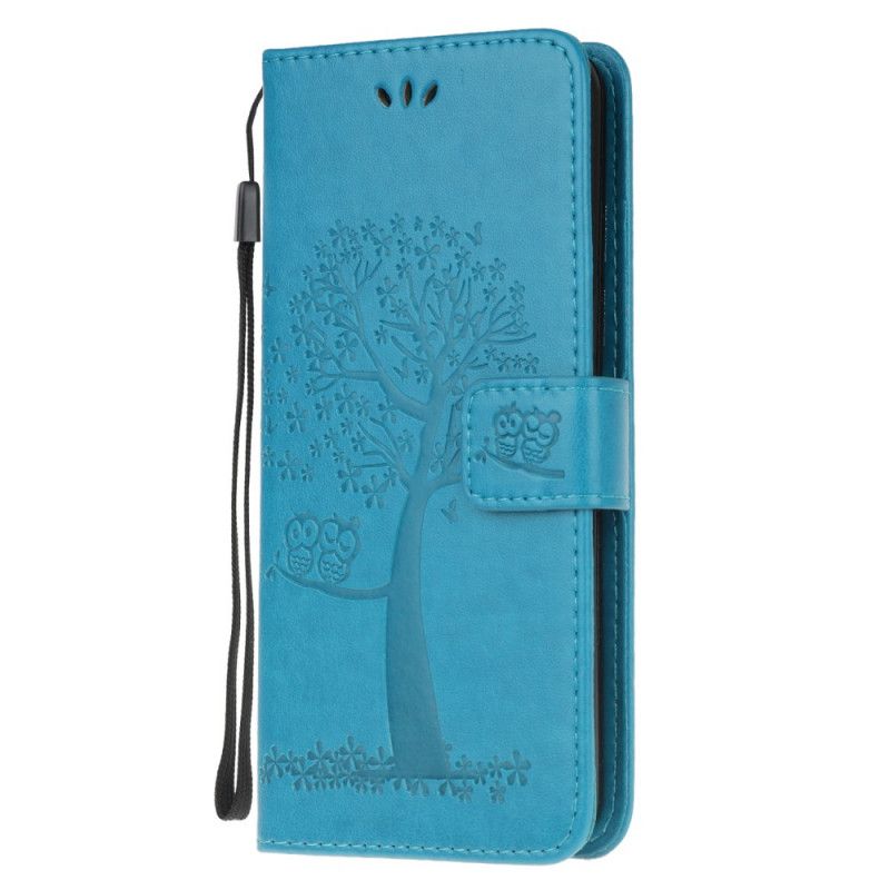 Flip Cover Huawei P40 Lite Sort Træ Og Ugler Med Rem
