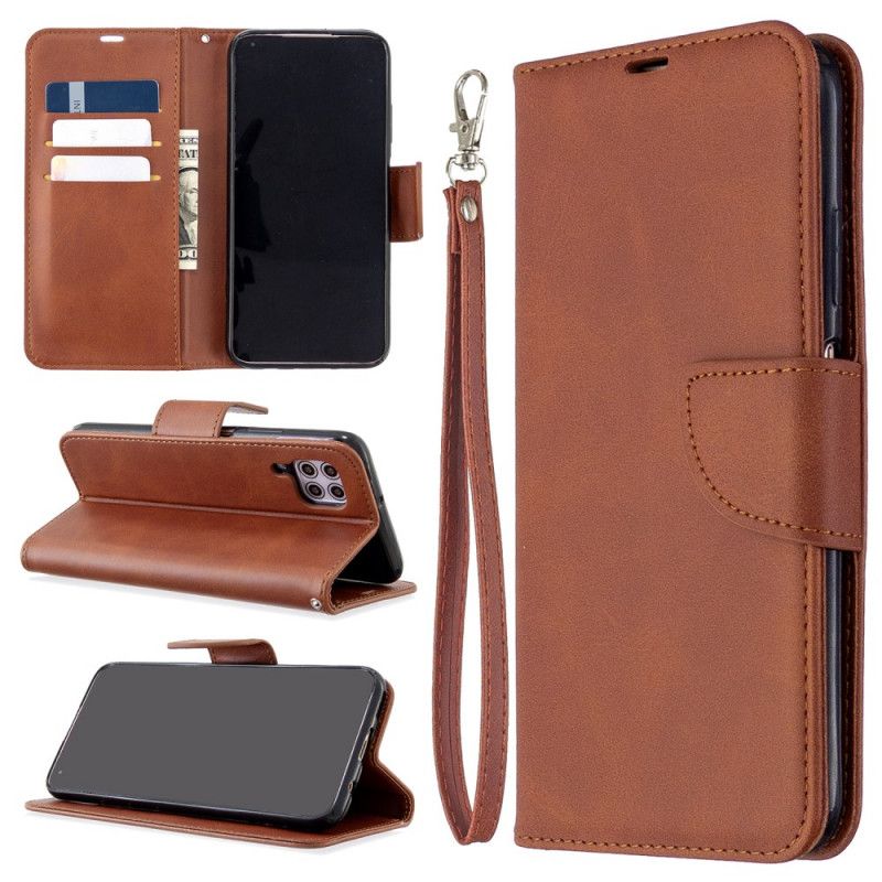 Flip Cover Læder for Huawei P40 Lite Mørkeblå Glat Skrå Flap