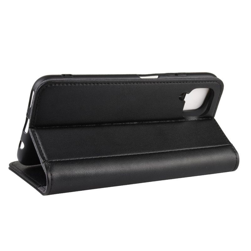 Flip Cover Læder for Huawei P40 Lite Sort Ægte Læder