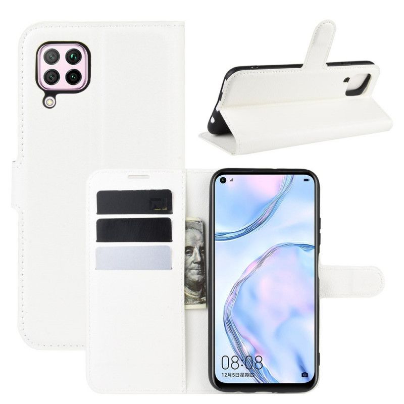 Flip Cover Læder for Huawei P40 Lite Sort Klassisk Lychee Imiteret Læder