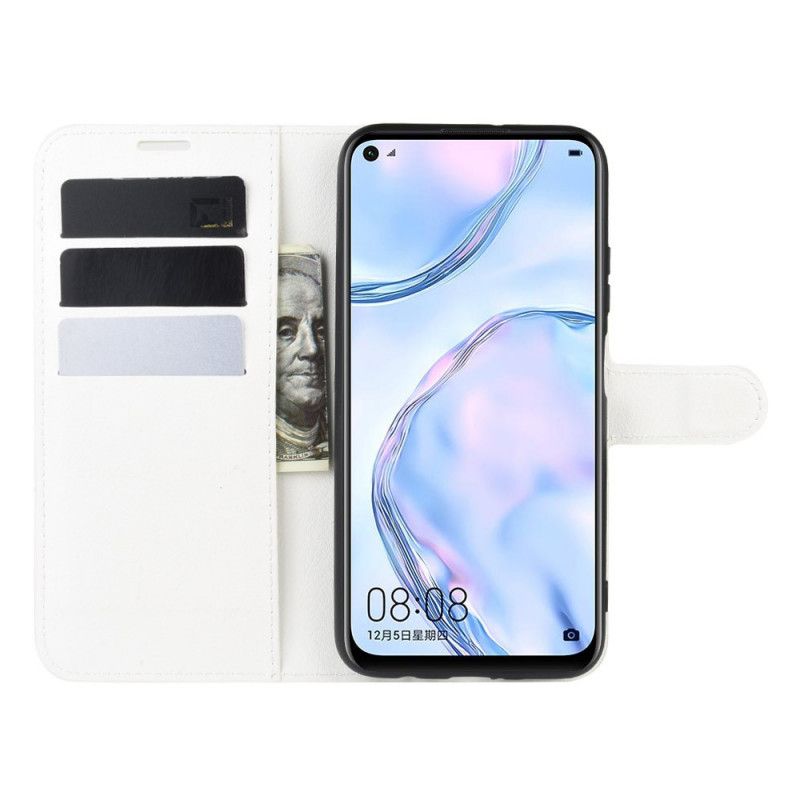 Flip Cover Læder for Huawei P40 Lite Sort Klassisk Lychee Imiteret Læder