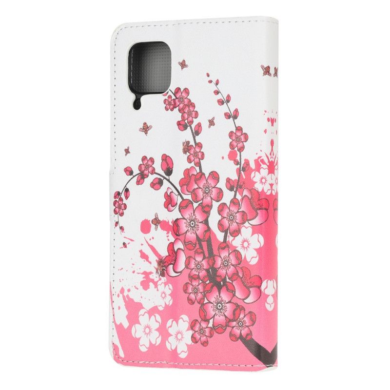 Flip Cover Læder Huawei P40 Lite Magenta Tropiske Blomster