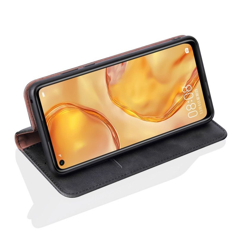 Læder Cover for Huawei P40 Lite Sort Syet Lædereffekt