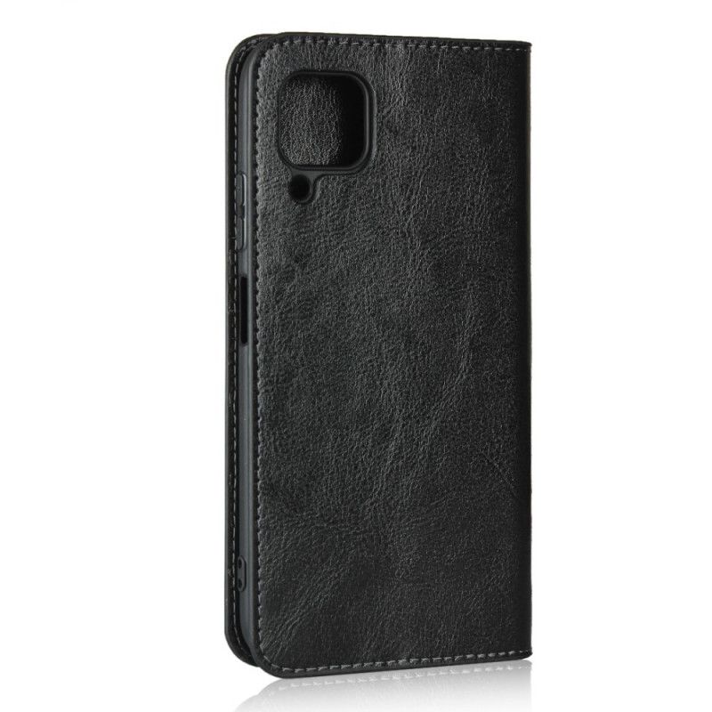 Læder Cover Huawei P40 Lite Sort Ægte Læder
