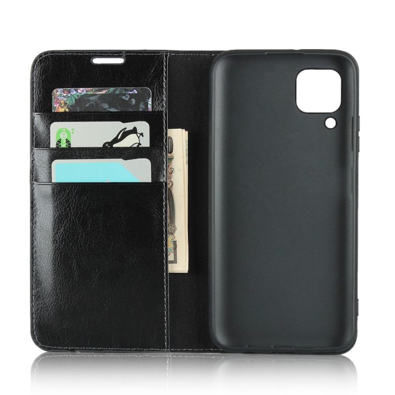 Læder Cover Huawei P40 Lite Sort Ægte Læder