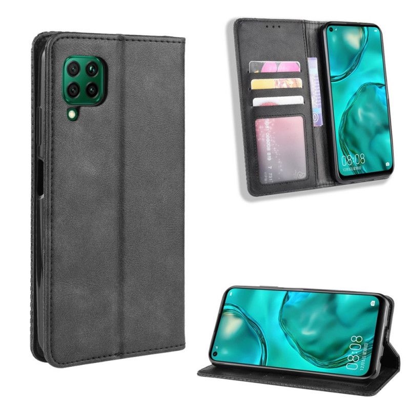 Læder Cover Huawei P40 Lite Sort Stiliseret Vintage Læder Effekt