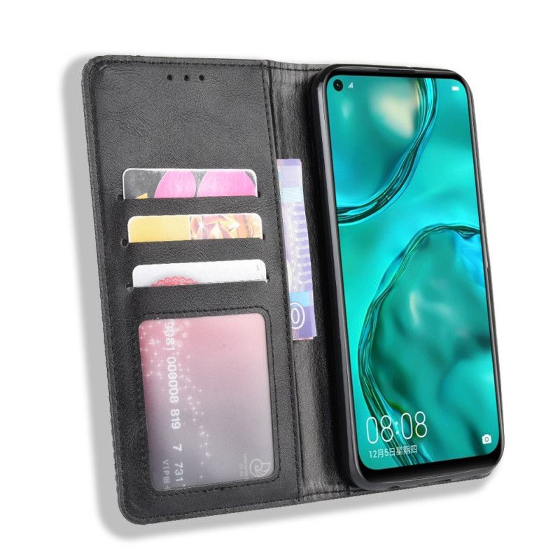 Læder Cover Huawei P40 Lite Sort Stiliseret Vintage Læder Effekt