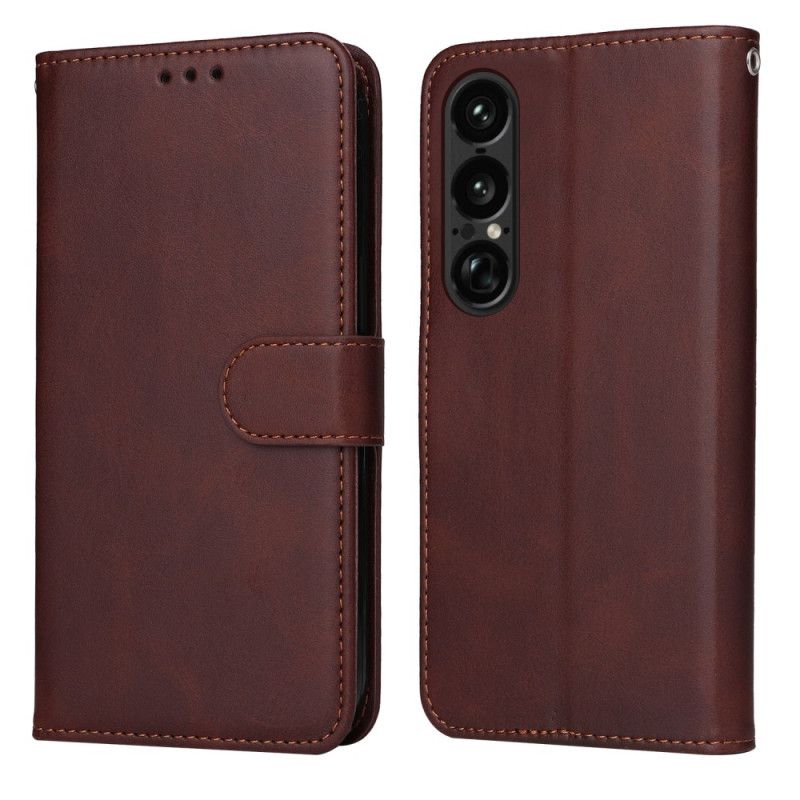 Flip Cover Sony Xperia 1 Vii Ensfarvet Kunstlæder