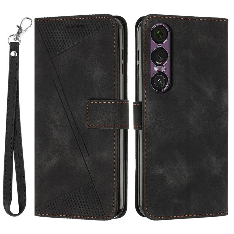 Flip Cover Sony Xperia 1 Vii Geometriske Linjer Med Stropper