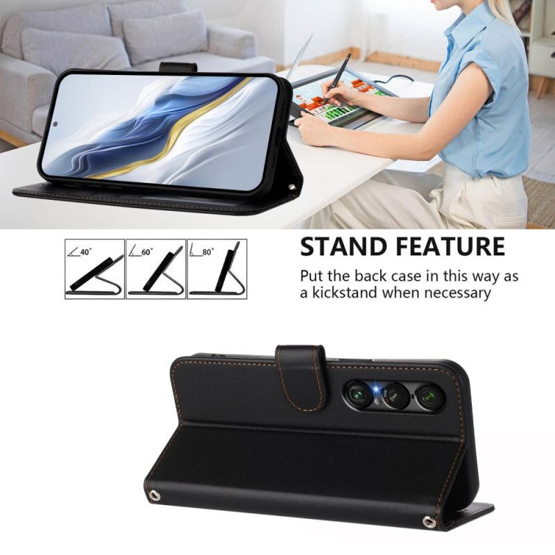 Flip Cover Sony Xperia 1 Vii Lædereffekt Med Snor