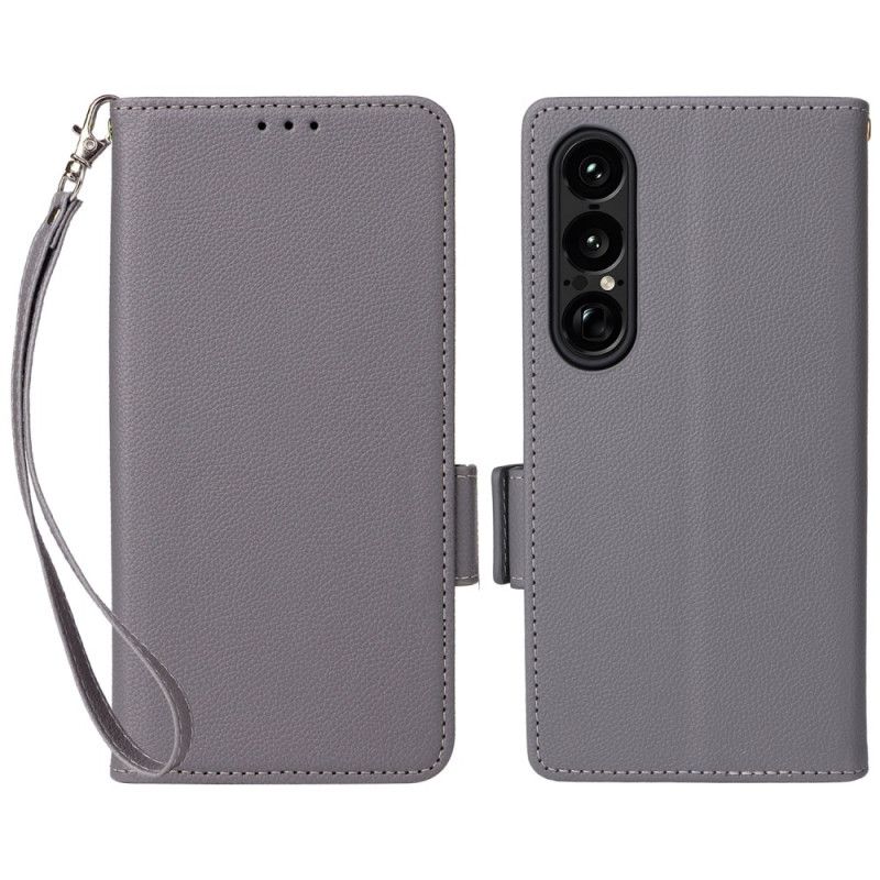 Flip Cover Sony Xperia 1 Vii Lychee-tekstur Med Rem