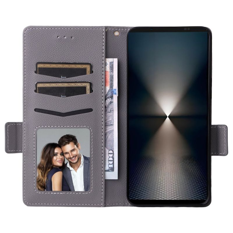 Flip Cover Sony Xperia 1 Vii Lychee-tekstur Med Rem