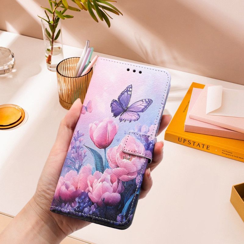 Flip Cover Til Sony Xperia 1 Vii Blomster- Og Sommerfuglemønster