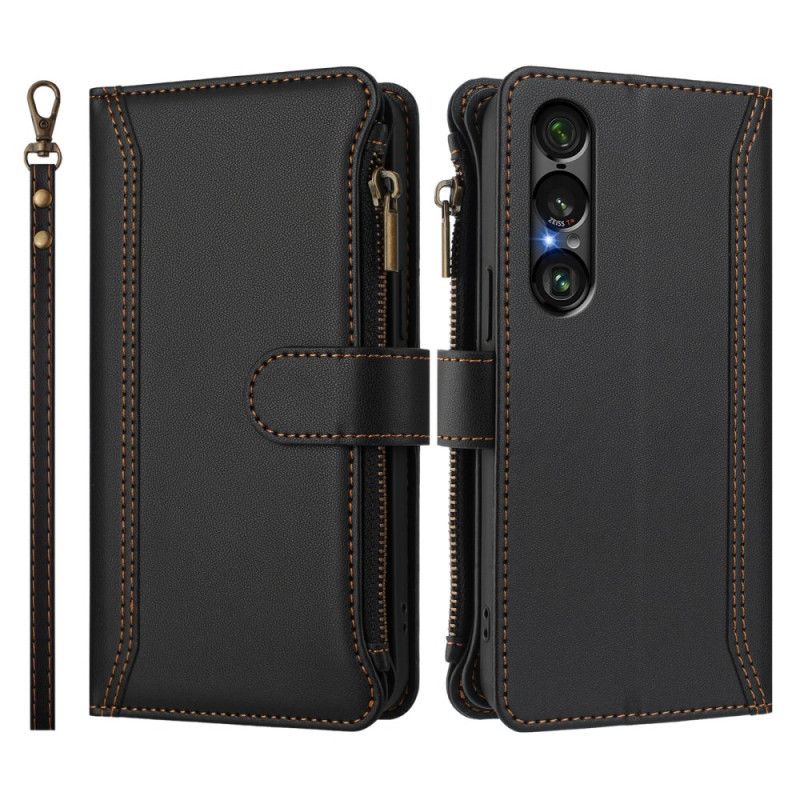 Flip Cover Til Sony Xperia 1 Vii Pung Med 9 Kortlommer Og Rem