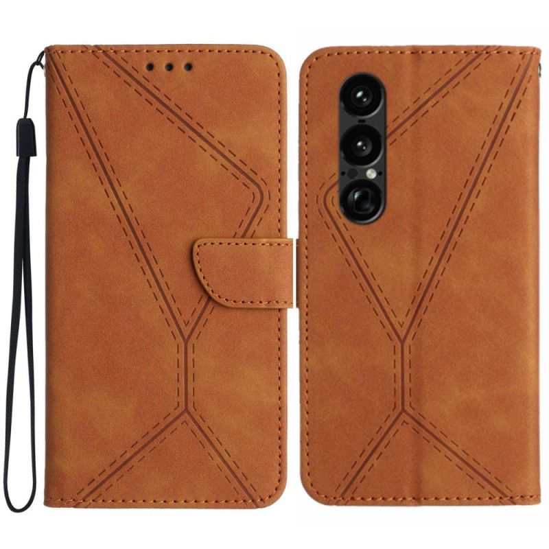 Læder Cover Sony Xperia 1 Vii Telefon Etui Linjer Og Striber
