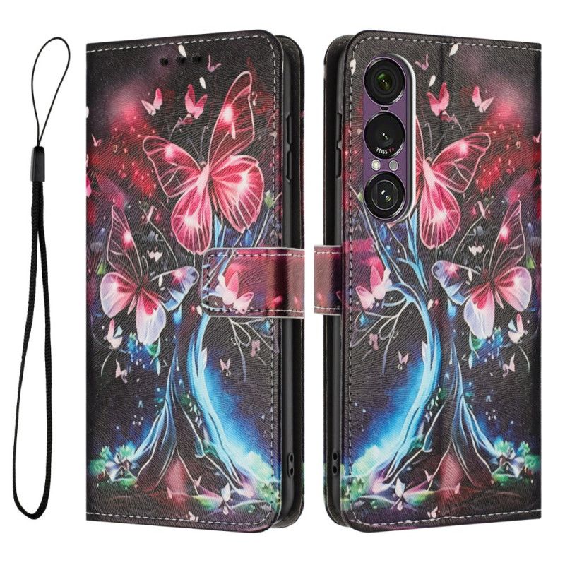 Læder Cover Sony Xperia 1 Vii Telefon Etui Sommerfugletræ