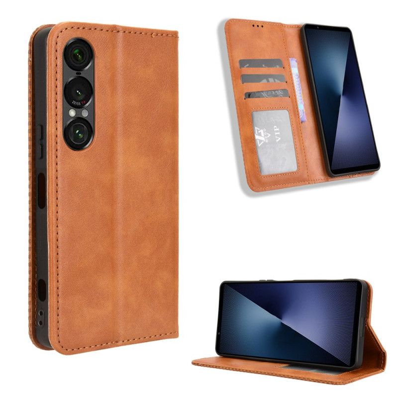 Læder Cover Sony Xperia 1 Vii Telefon Etui Vintage Kant