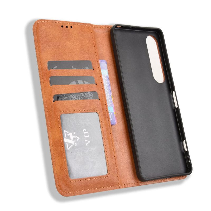 Læder Cover Sony Xperia 1 Vii Telefon Etui Vintage Kant