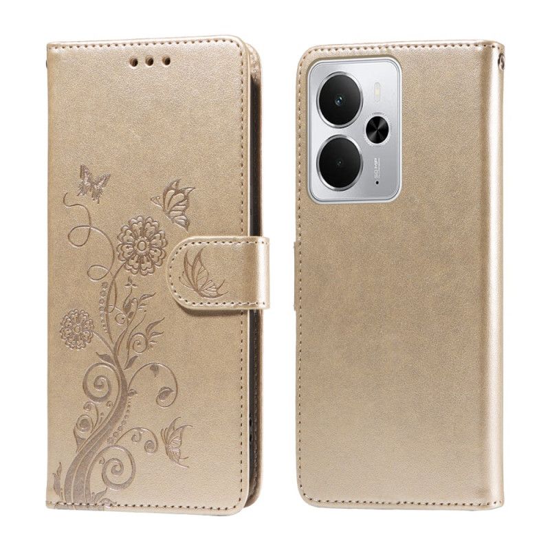 Flip Cover Til Realme 14 5g Blomster Og Sommerfugle