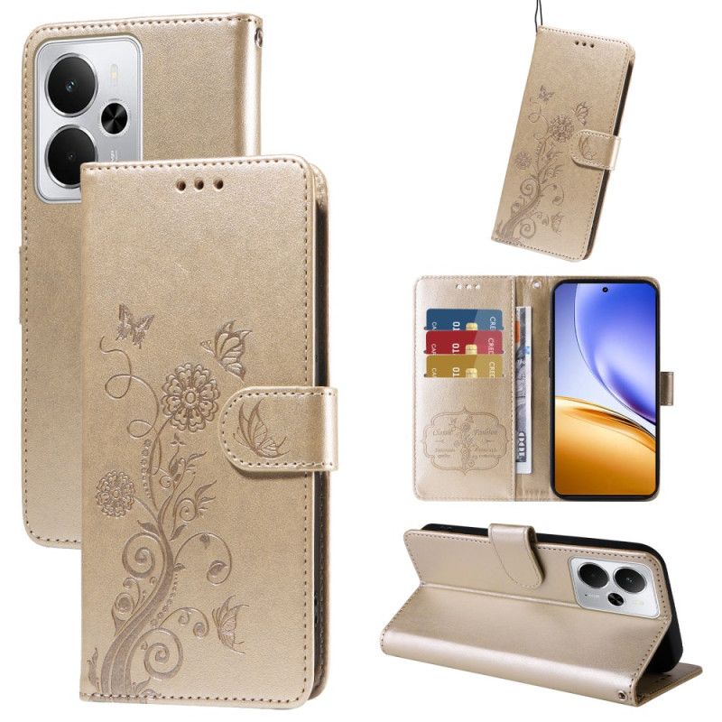 Flip Cover Til Realme 14 5g Blomster Og Sommerfugle