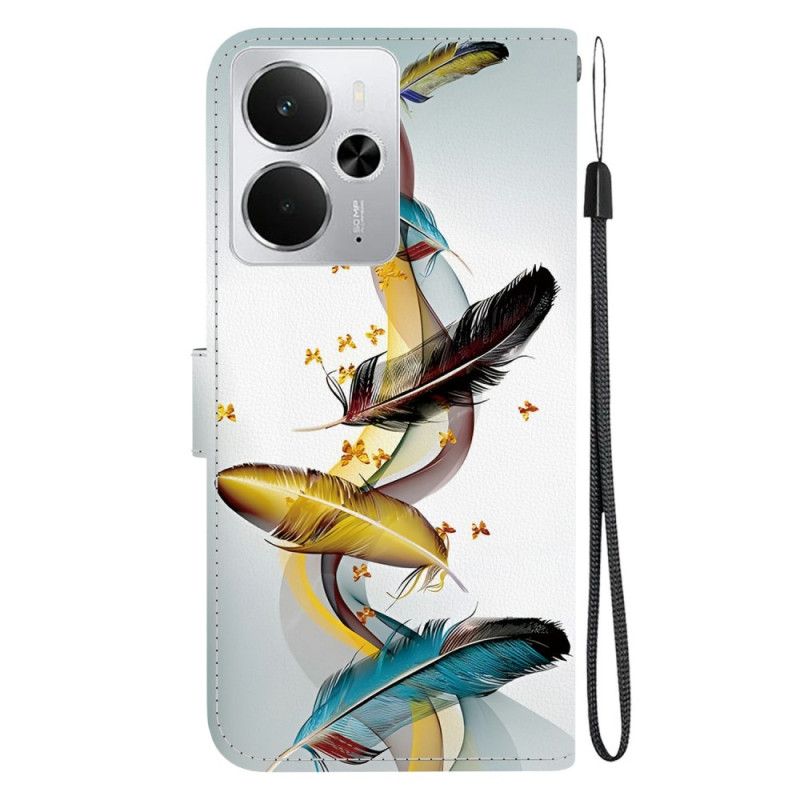 Flip Cover Til Realme 14 5g Fjer Og Sommerfugle