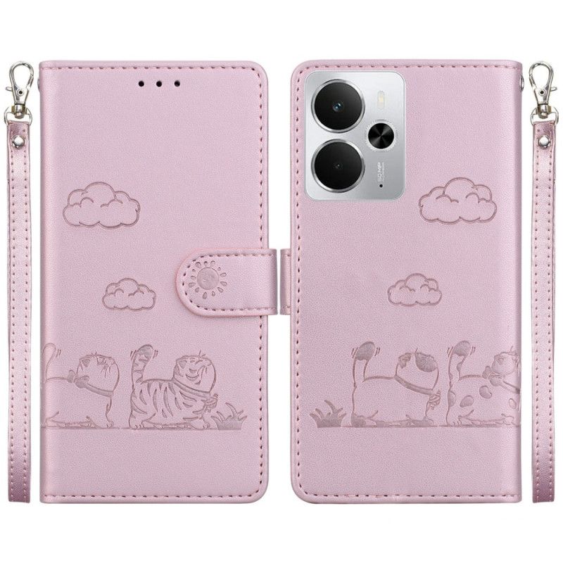 Flip Cover Til Realme 14 5g Rfid-kattemotivrem