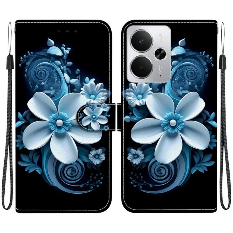 Læder Cover Realme 14 5g Blå Blomster