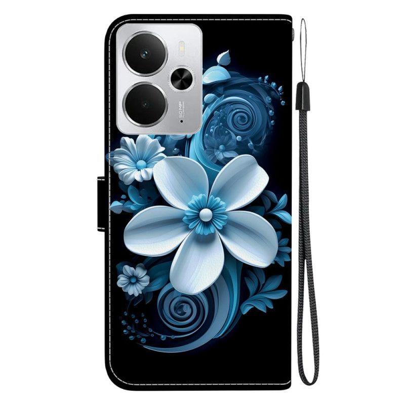 Læder Cover Realme 14 5g Blå Blomster