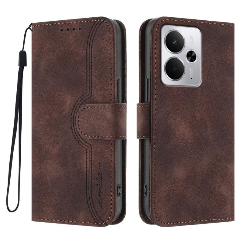 Læder Cover Realme 14 5g Telefon Etui Hjertesmil