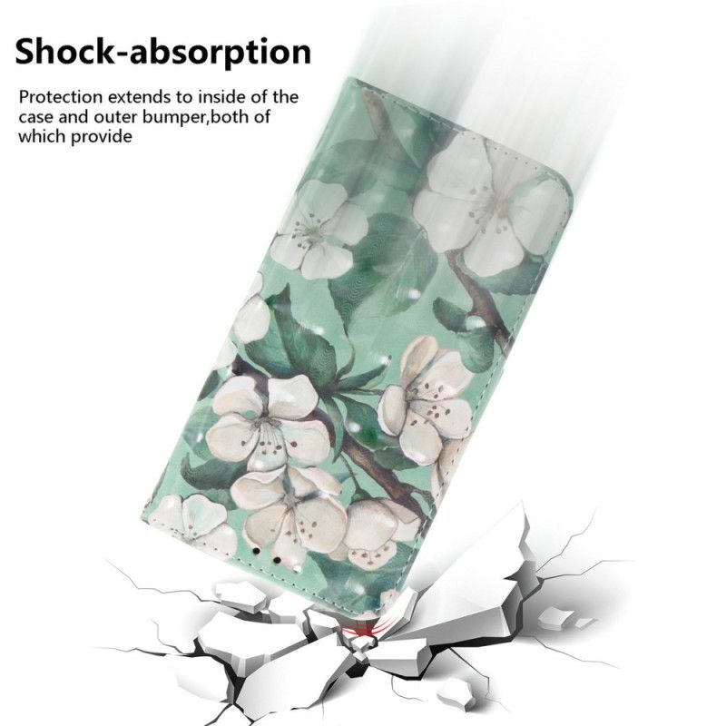 Læder Cover Realme 14 5g Telefon Etui Hvide Blomster Med Snor