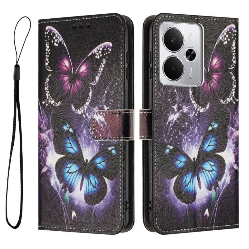 Læder Cover Realme 14 5g Telefon Etui To Sommerfugle