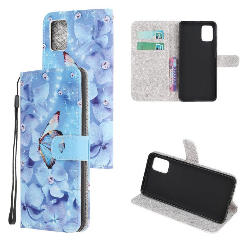 Flip Cover Læder Xiaomi Poco M3 Diamant Sommerfugle Med Rem Original