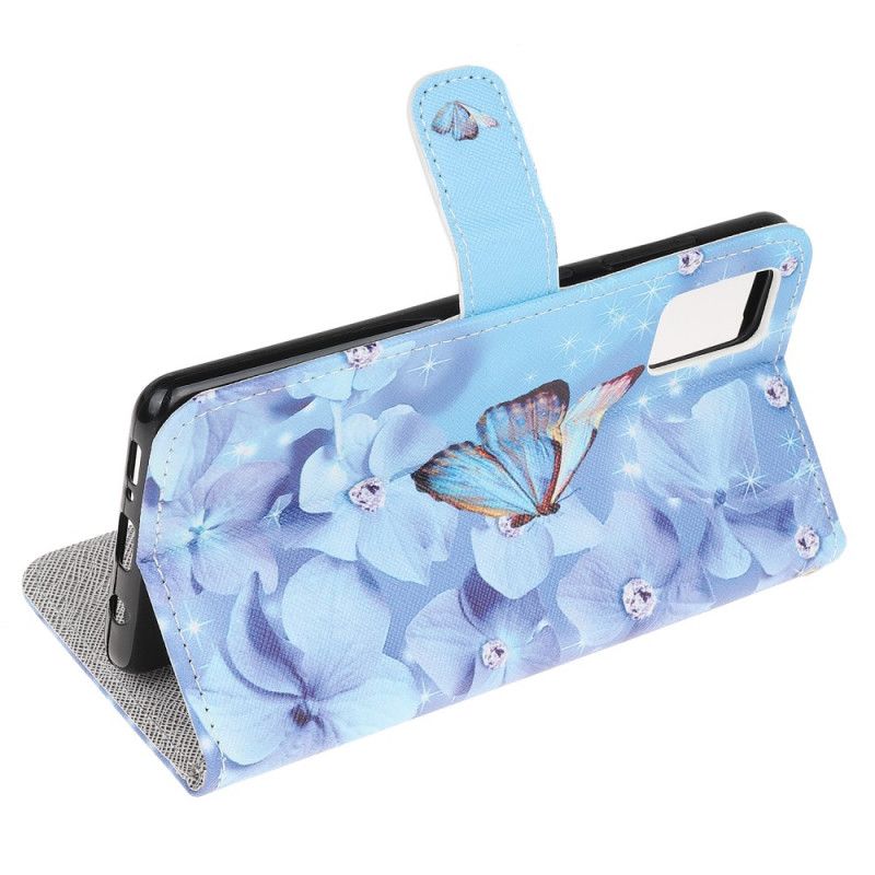 Flip Cover Læder Xiaomi Poco M3 Diamant Sommerfugle Med Rem Original