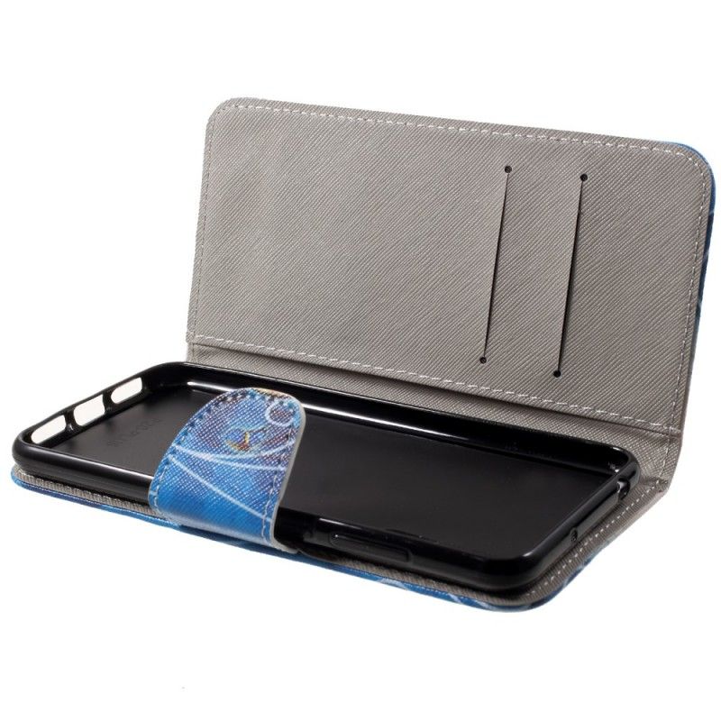 Flip Cover Læder Huawei P20 Lilla Sommerfugle Original