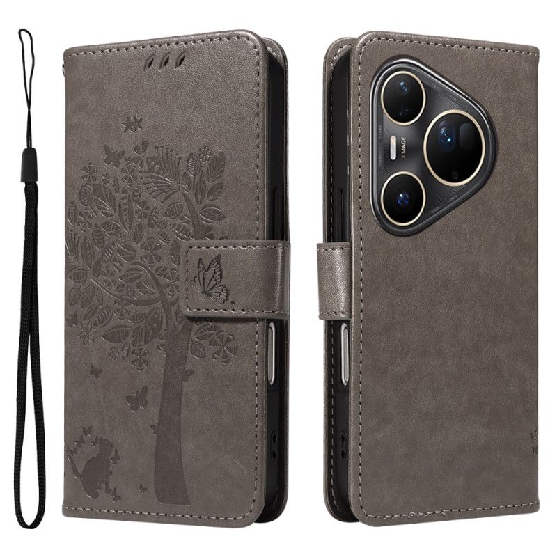 Læder Cover Huawei Pura 80 Ultra Telefon Etui Kat Og Træ