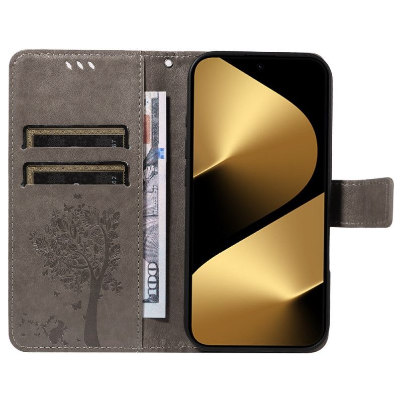 Læder Cover Huawei Pura 80 Ultra Telefon Etui Kat Og Træ