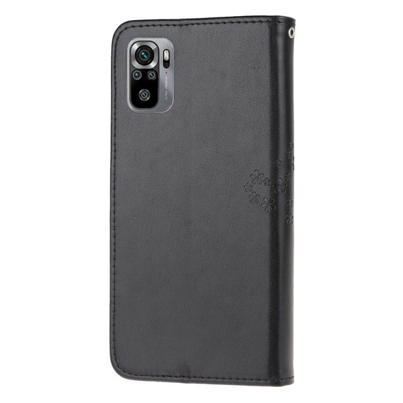 Flip Cover Læder Xiaomi Redmi Note 10 / Note 10S Sort Træ- Og Stringugler