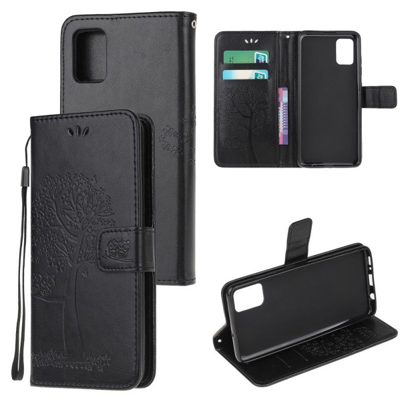 Flip Cover Læder Xiaomi Redmi Note 10 / Note 10S Sort Træ- Og Stringugler