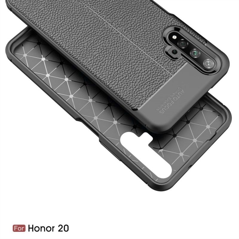 Cover for Honor 20 Sort Dobbelt Line Lychee Læder Effekt