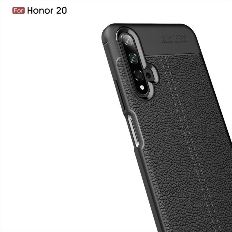 Cover for Honor 20 Sort Dobbelt Line Lychee Læder Effekt
