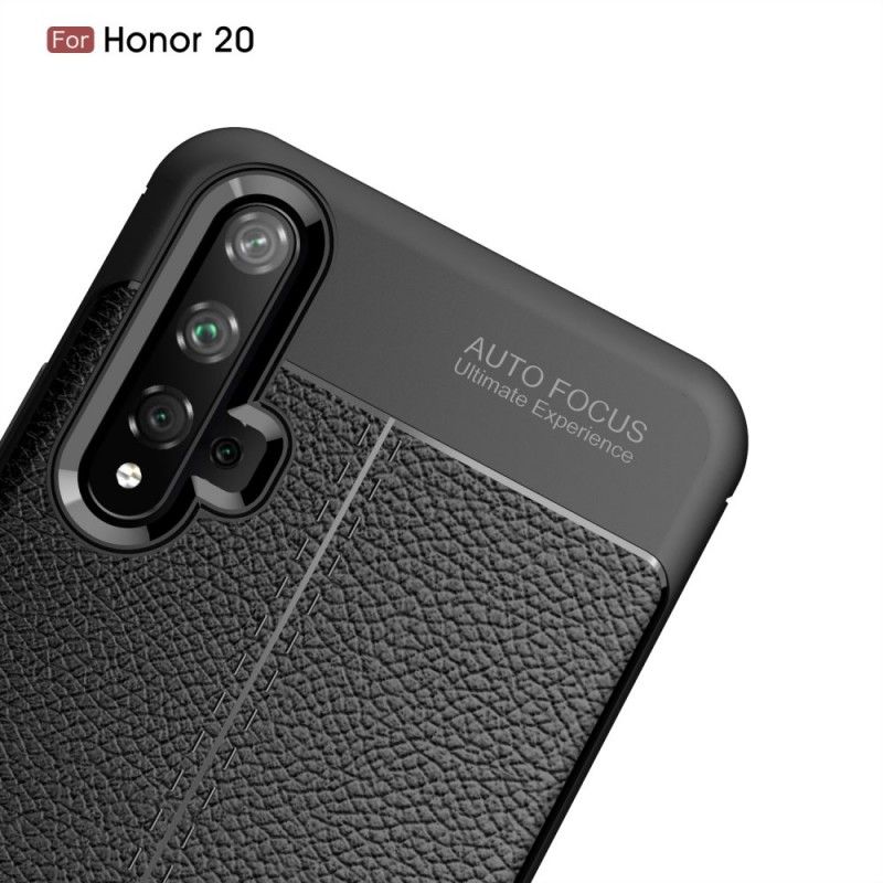 Cover for Honor 20 Sort Dobbelt Line Lychee Læder Effekt