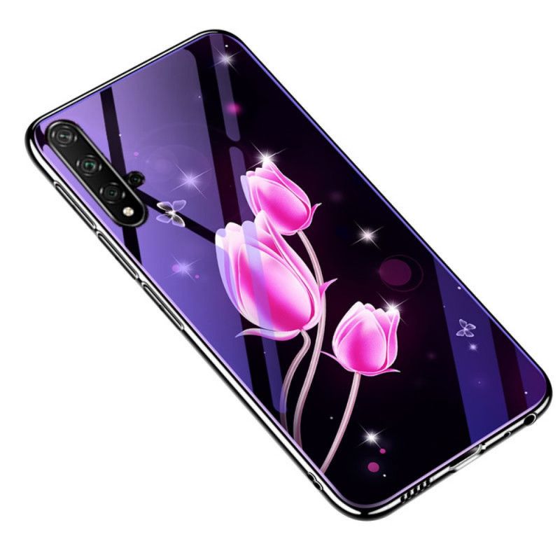 Cover Honor 20 Magenta Hærdet Glas Og Blomster Silikone
