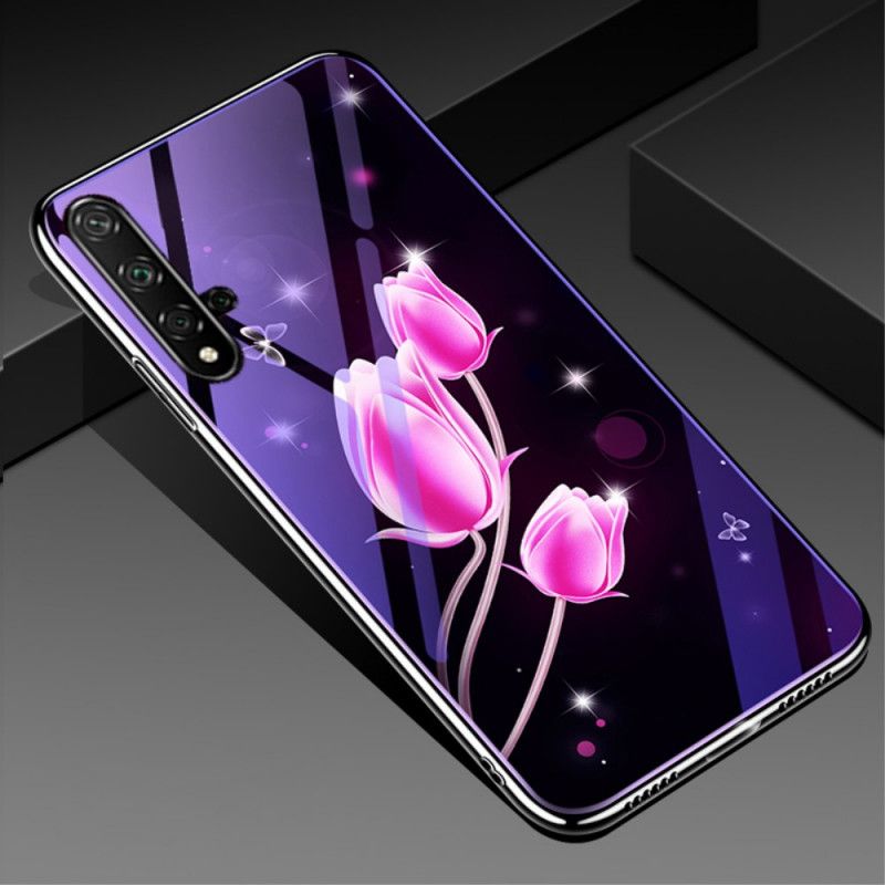 Cover Honor 20 Magenta Hærdet Glas Og Blomster Silikone