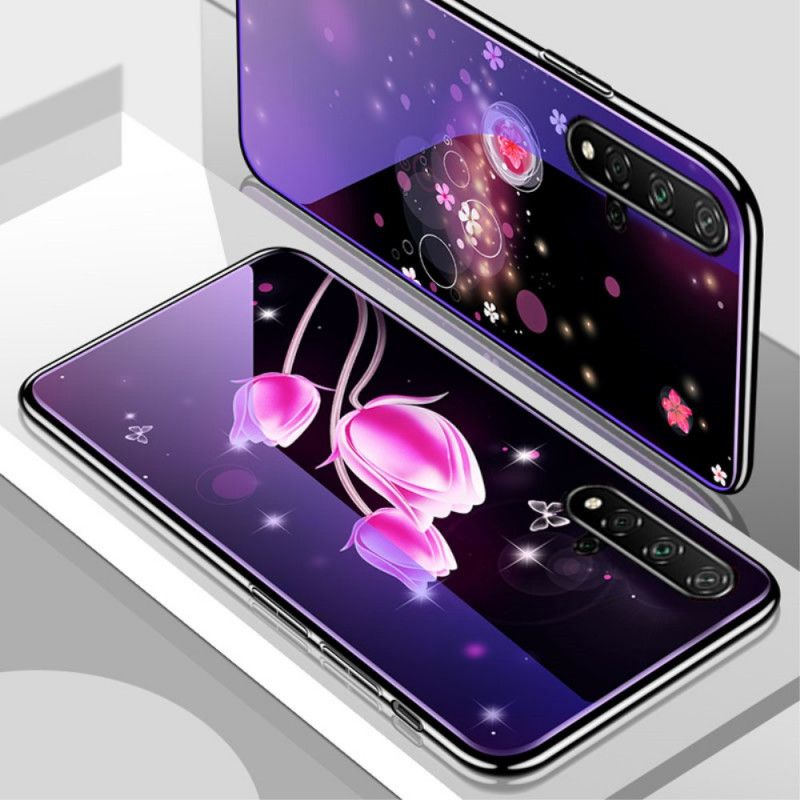 Cover Honor 20 Magenta Hærdet Glas Og Blomster Silikone