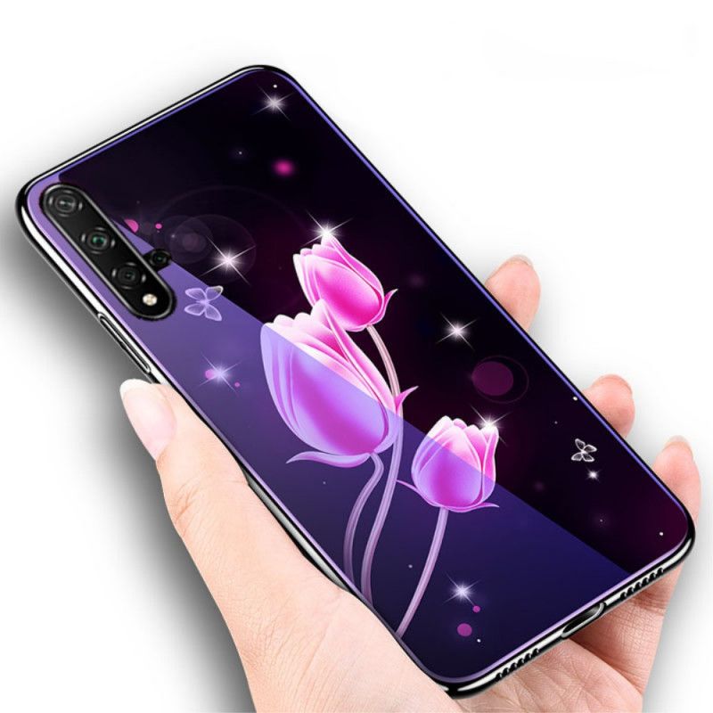 Cover Honor 20 Magenta Hærdet Glas Og Blomster Silikone
