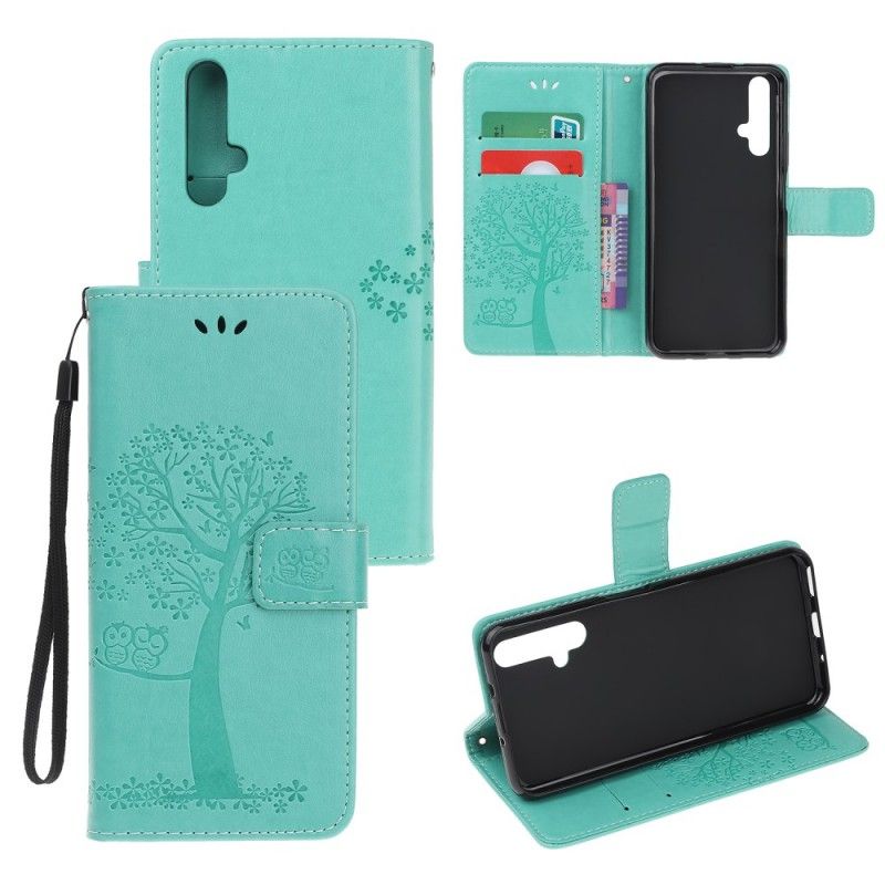 Flip Cover Honor 20 Grå Mobilcover Træ- Og Rem-Ugler