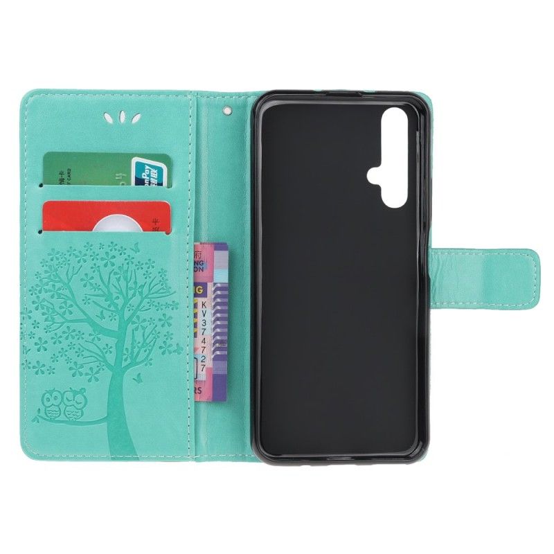 Flip Cover Honor 20 Grå Mobilcover Træ- Og Rem-Ugler