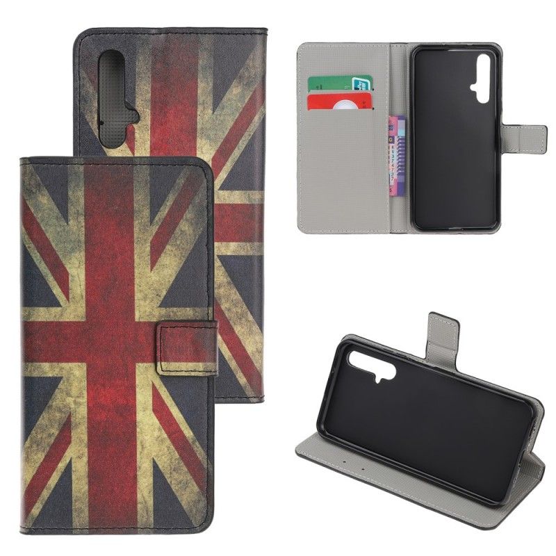 Flip Cover Læder Honor 20 Engelsk Flag